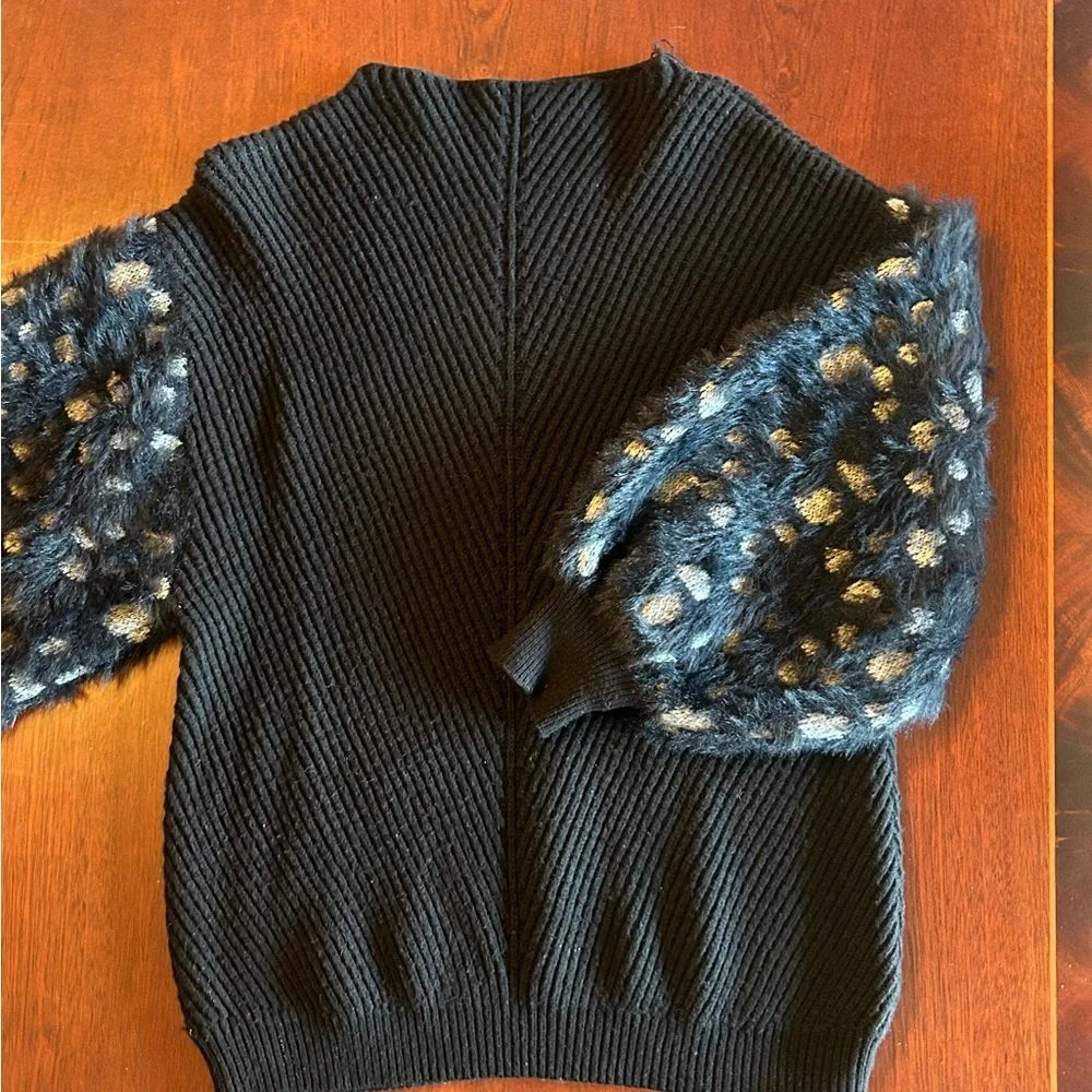 Anthropologie knitted and knotted mock neck ribbed sweater Black Size Small - Picture 3 of 5